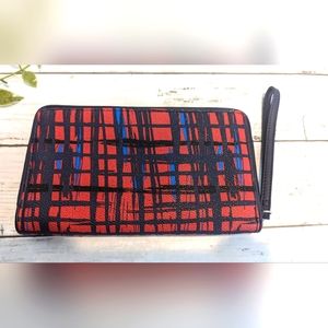 Vera Bradley Wallet ZipAround Billfold Faux Leather Blue/ Red White pattern